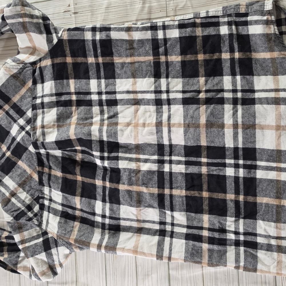 Marleylilly Womens Plaid Flannel Shirt Black Tan Monogram MFN Suede Pocket S - Picture 5 of 6